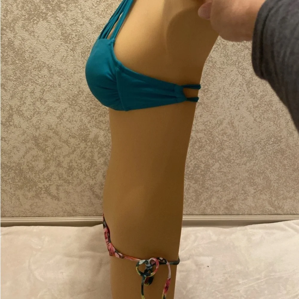 Xhilaration Teal Strappy Bikini with Floral Bottoms